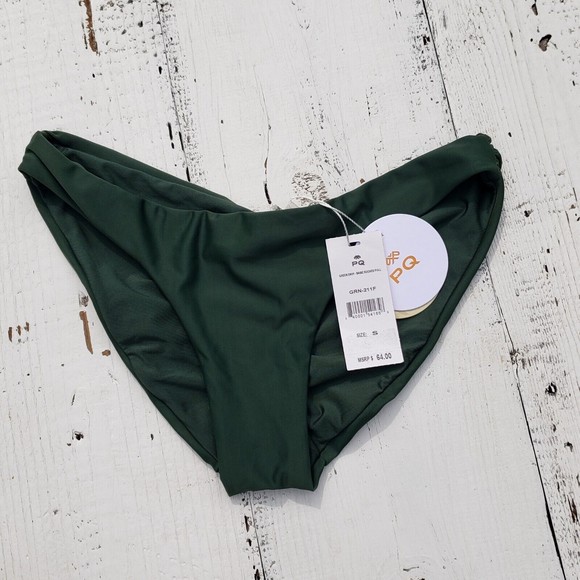 PILYQ Green Envy Basic Ruched Full Bikini Swim Bottoms Women's Size Medium NEW - Picture 9 of 14